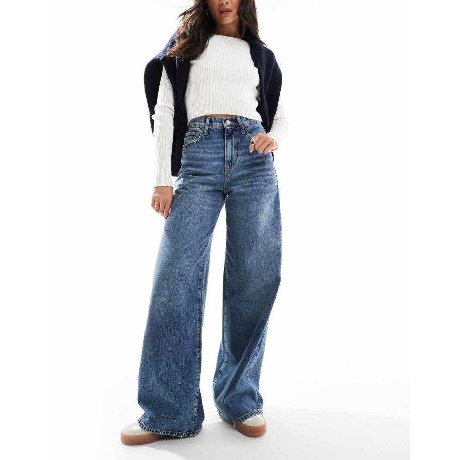 Vero Moda Aware -Jeans met extreem wijde pijpen in medium blauw denim Blauw
