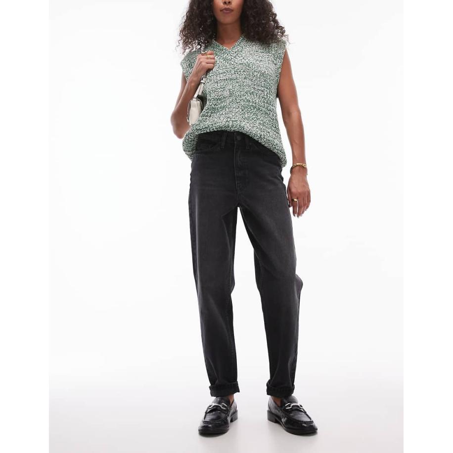 Topshop Original Mom jeans met hoge taille in zwarte wassing Zwart