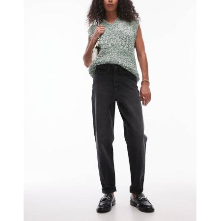 Topshop Original Mom jeans met hoge taille in zwarte wassing