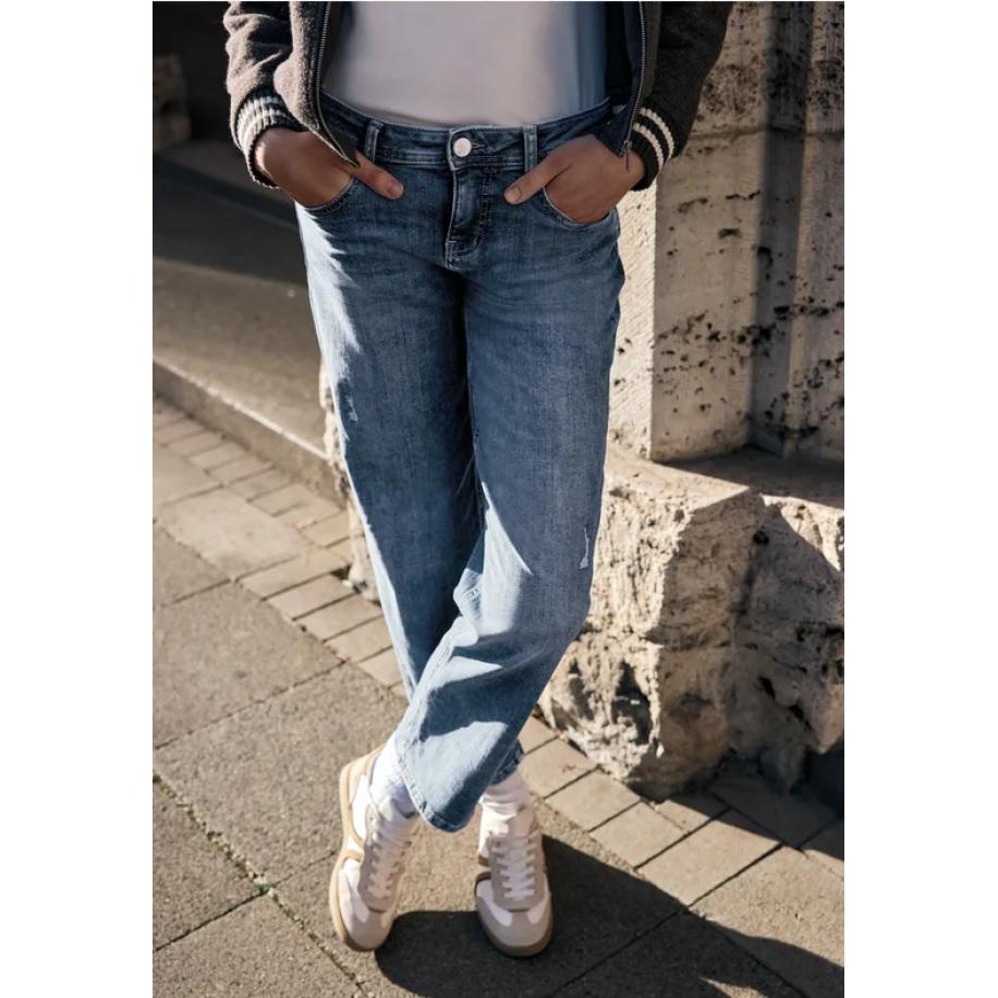 Street One Jeans met verwoeste look Blauw