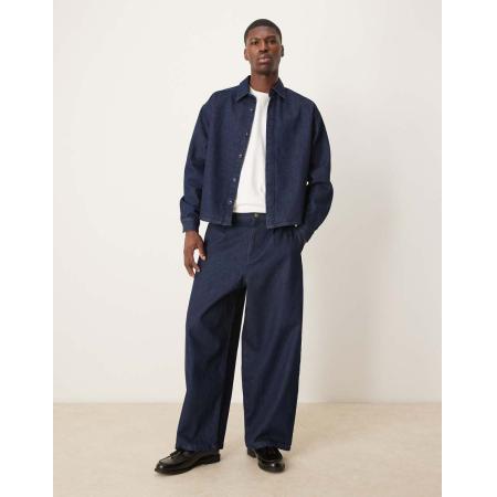 ASOS DESIGN - Baggy jeans met ballonpijpen en nette plooien in indigo wassing, deel van co-ord set-Blauw