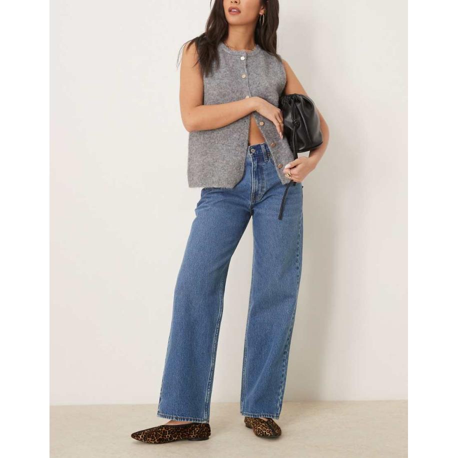 Abercrombie & Fitch Ruimvallende jeans met halfhoge taille in donkere wassing-Marineblauw Blauw