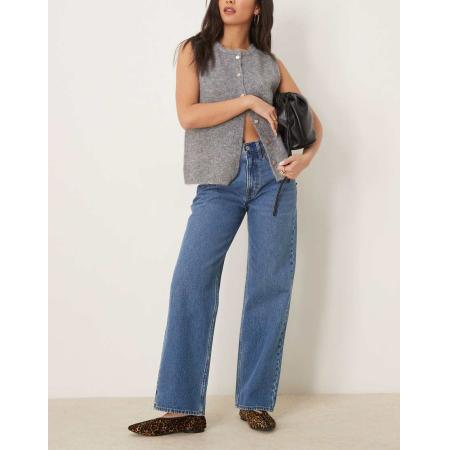 Abercrombie & Fitch Ruimvallende jeans met halfhoge taille in donkere wassing-Marineblauw