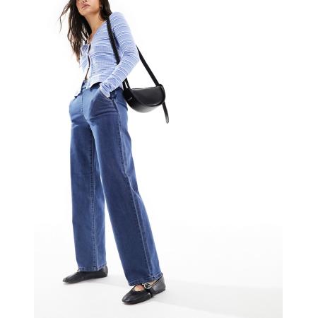 JDY Jeans met wijde pijpen en hoge taille in mid-wash blauw