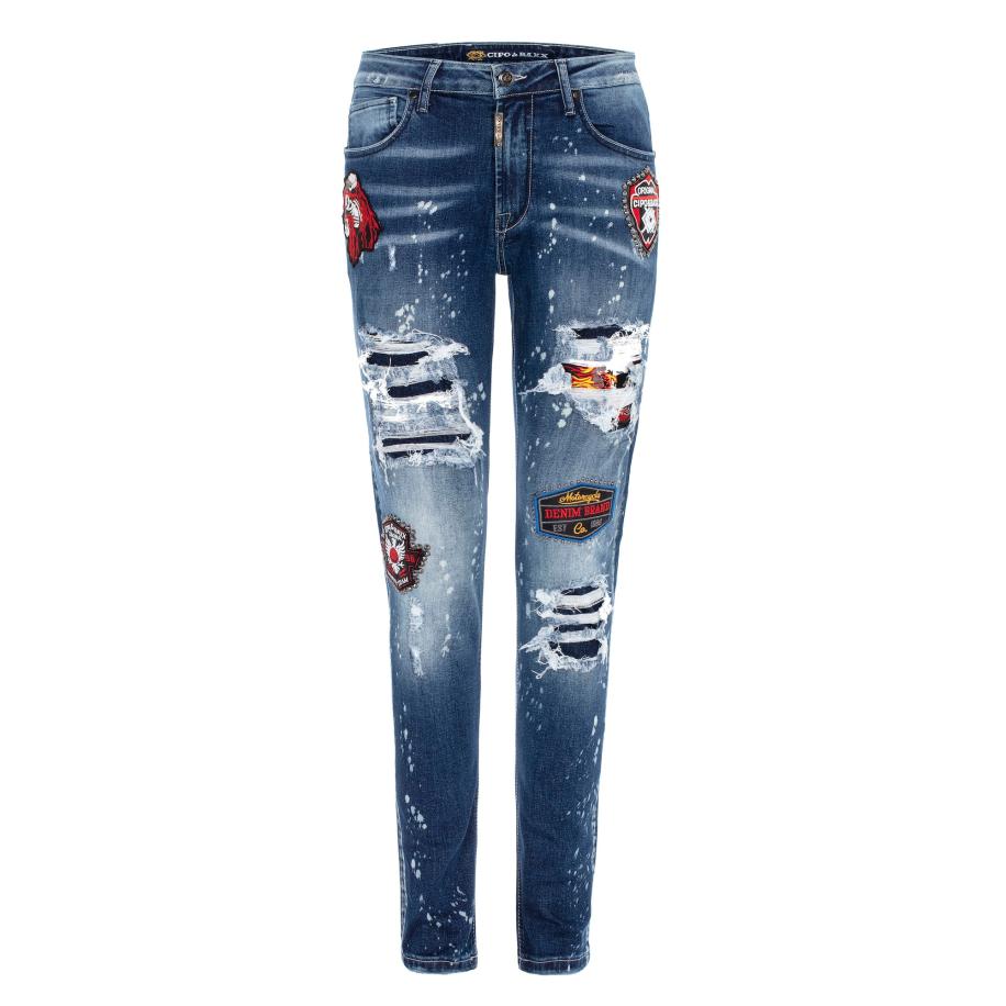 Cipo & Baxx CIPO & BAXX Jeans blauw denim / geel / rood / wit -