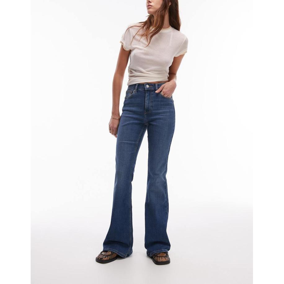 Topshop Jamie Flared jeans met hoge taille in mid blauw Blauw