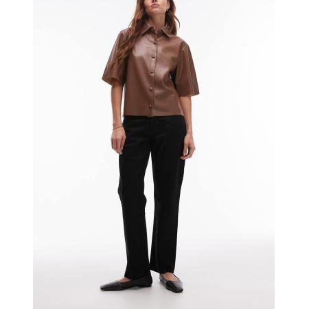 Topshop Cropped rechte jeans met halfhoge taille en onafgewerkte zoom in zwart