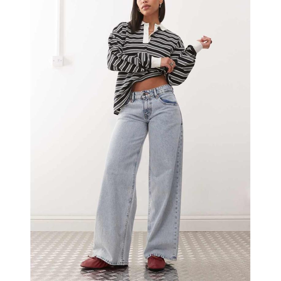 Motel Ruime jeans met wijde pijpen en lage taille in lichtblauwe wassing Blauw