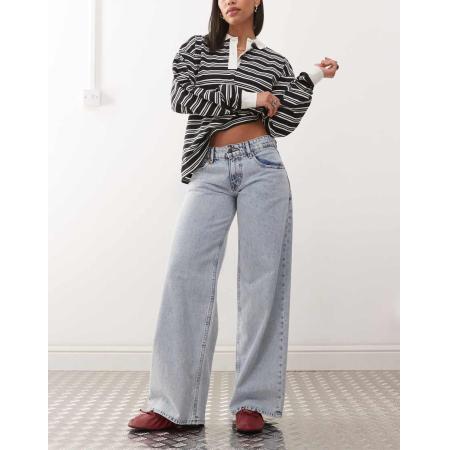 Motel Ruime jeans met wijde pijpen en lage taille in lichtblauwe wassing