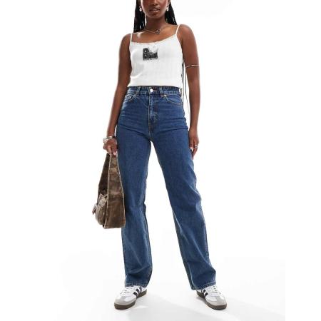 Monki Zami Jeans met rechte pijpen en hoge taille in middenblauw