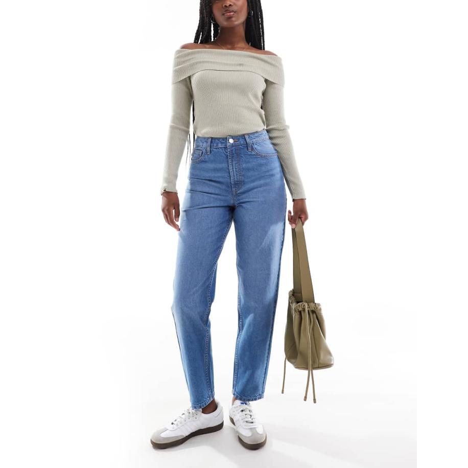 Miss Selfridge Mom jeans met hoge taille in middenblauwe wassing Blauw