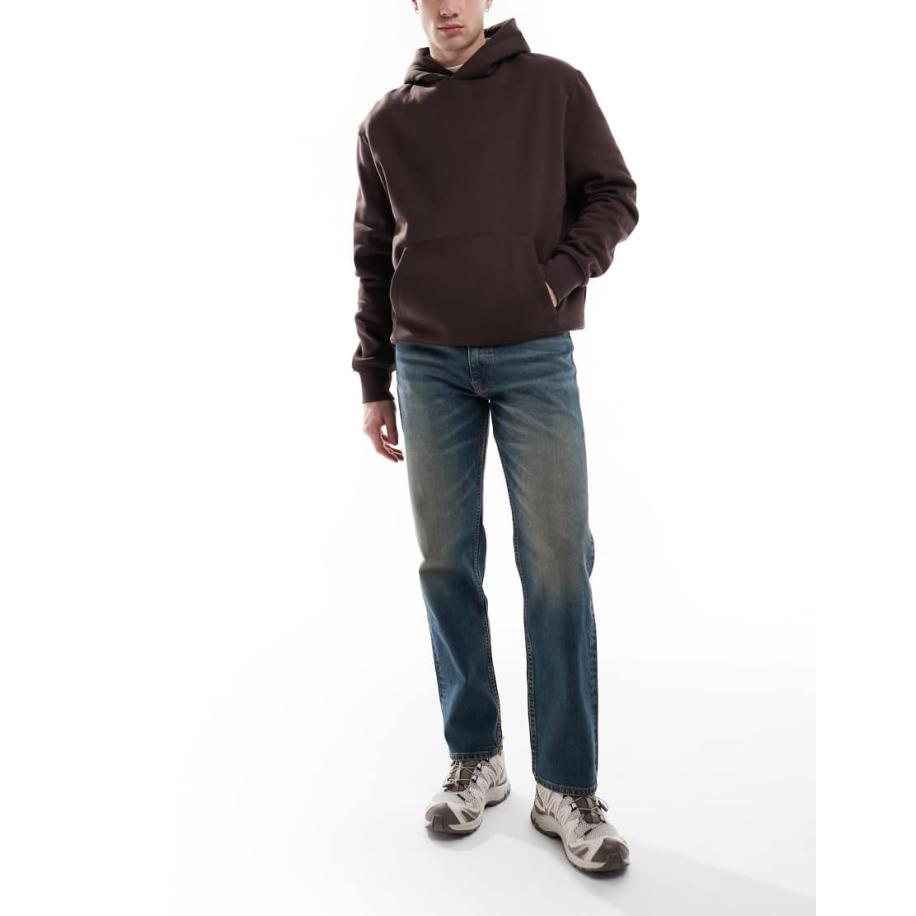 ASOS DESIGN - Rechte stretchjeans met donkere wassing in blauw Blauw