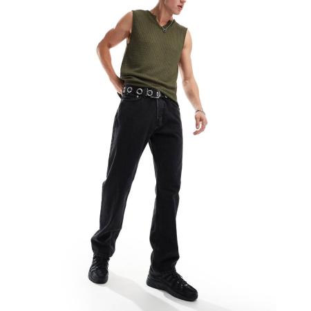 Weekday - Space - Ruimvallende jeans met rechte pijpen in zwart