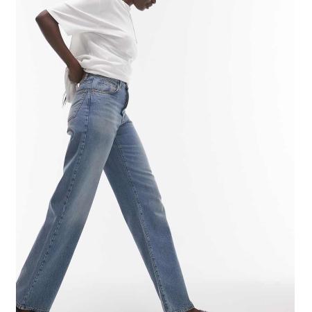 Topshop Tall Jeans met halfhoge taille en rechte losse pasvorm in middenblauw