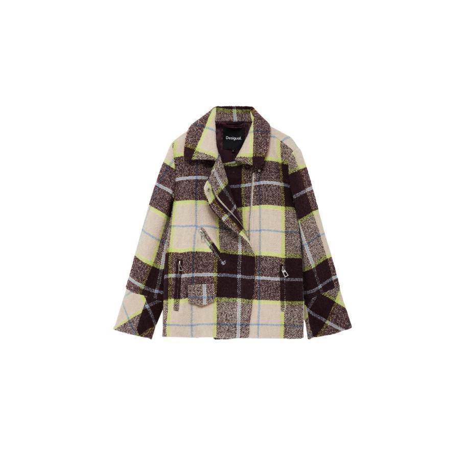 Desigual Desigual Winterjas bruin / neongroen / wit -