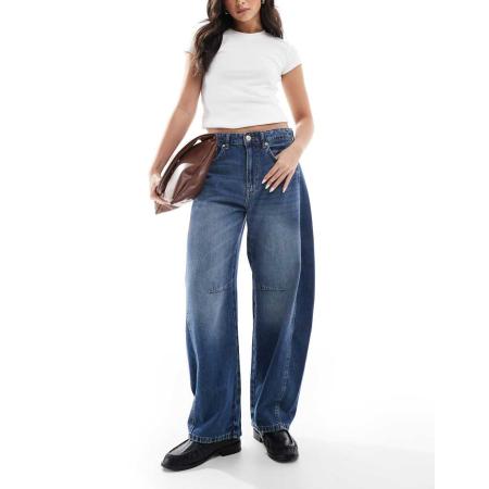 Pull & Bear Jeans met wijde pijpen in gewassen donkerblauw-Marineblauw