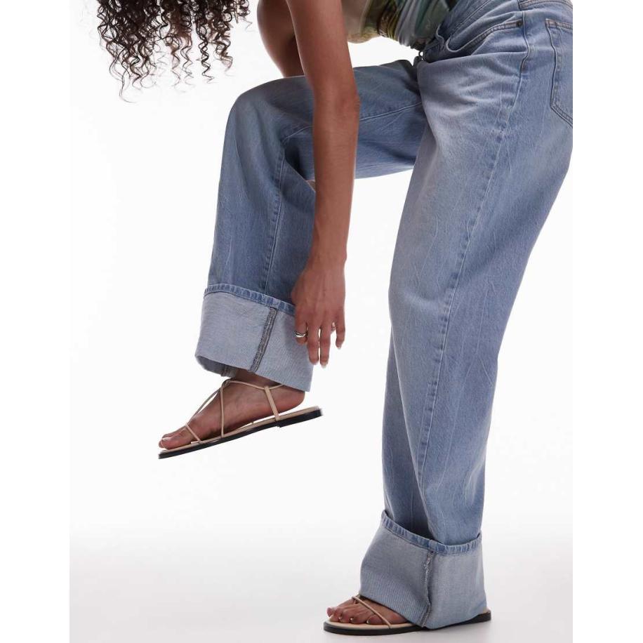 Topshop Jeans met omslag in vintage bleekwassing-Blauw Blauw