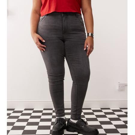Noisy May Curve Skinny jeans met hoge taille in grijs met wassing