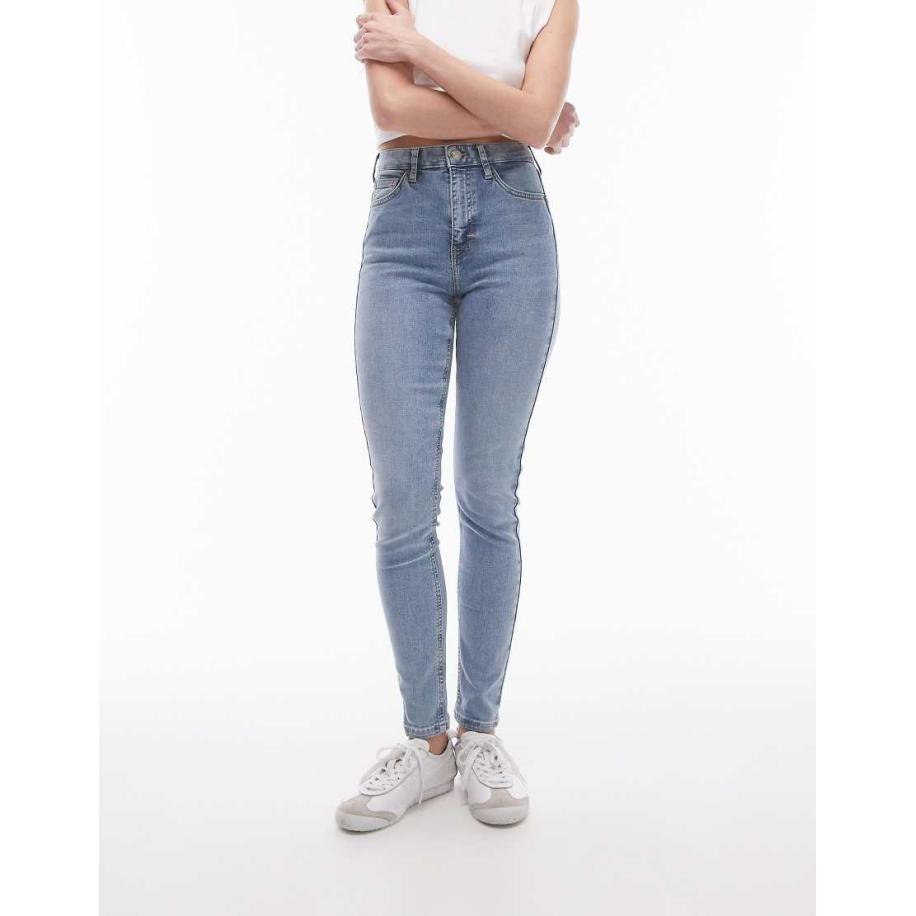 Topshop Jamie Jeans met hoge taille in gebleekte wassing-Blauw Blauw