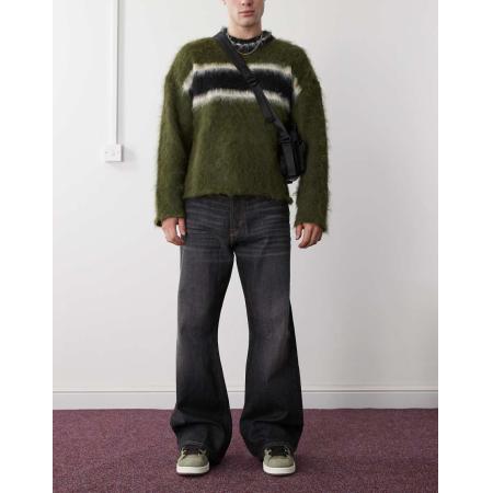 Weekday - Time - Bootcut jeans met baggy pasvorm in aszwart