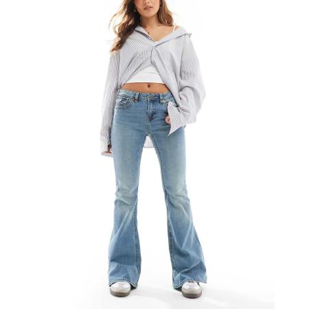 Stradivarius Flared jeans met lage taille in middenblauw
