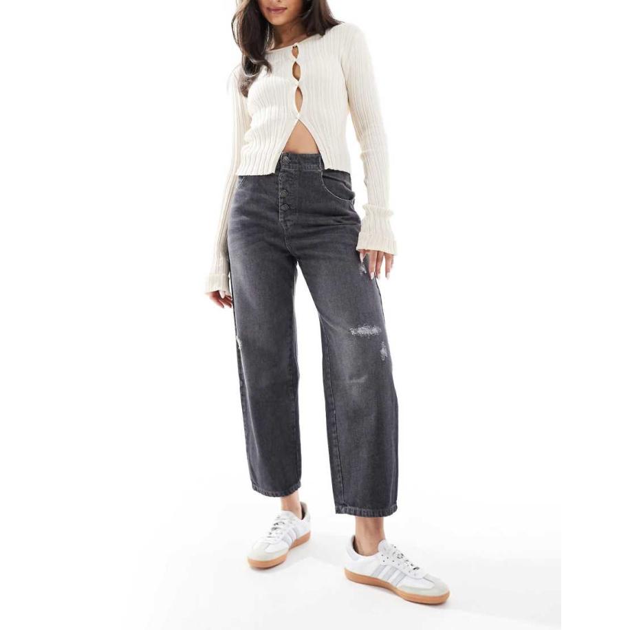 Scalpers Broken Denim broek met knopen in donkergrijs Grijs