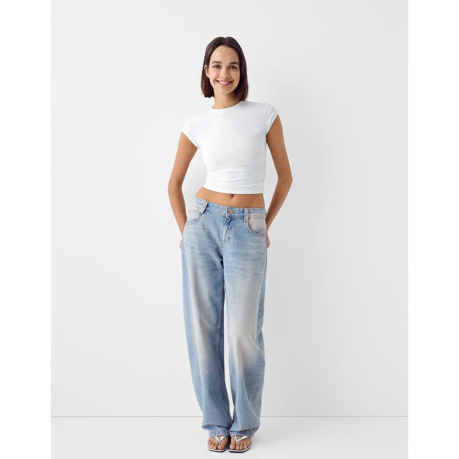 Bershka Baggy jeans met ballonpijpen lichtblauw met vuile wassing Blauw