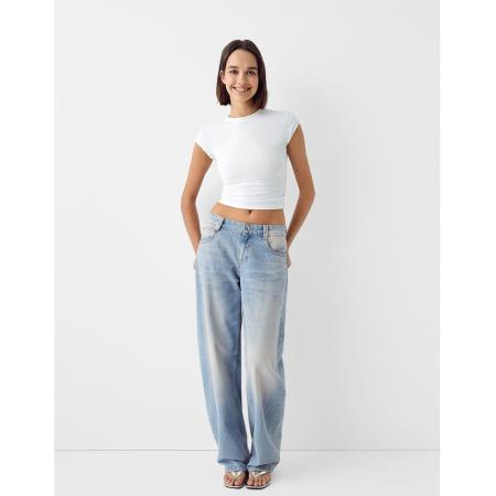 Bershka Baggy jeans met ballonpijpen lichtblauw met vuile wassing