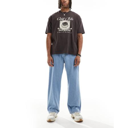 Jack & Jones - Dave - Jeans met trekkoord en wijde pasvorm in lichtblauwe wassing