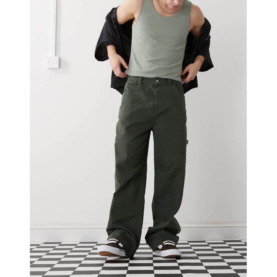 COLLUSION - Skatebroek met contrasterende stiksels in kaki-Groen Groen