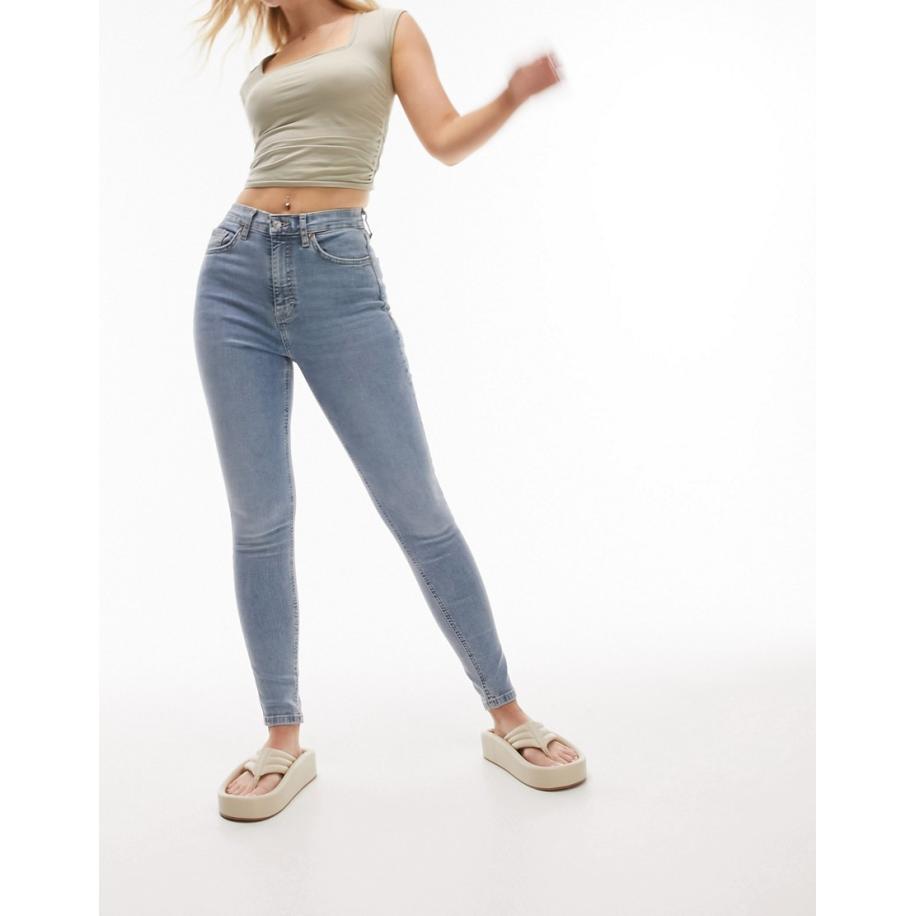 Topshop Hourglass Jamie Jeans in bleekwassing-Blauw Blauw