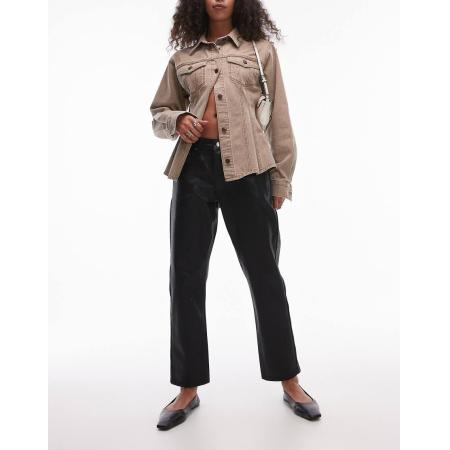 Topshop Cropped rechte jeans met coating en halfhoge taille in zwart