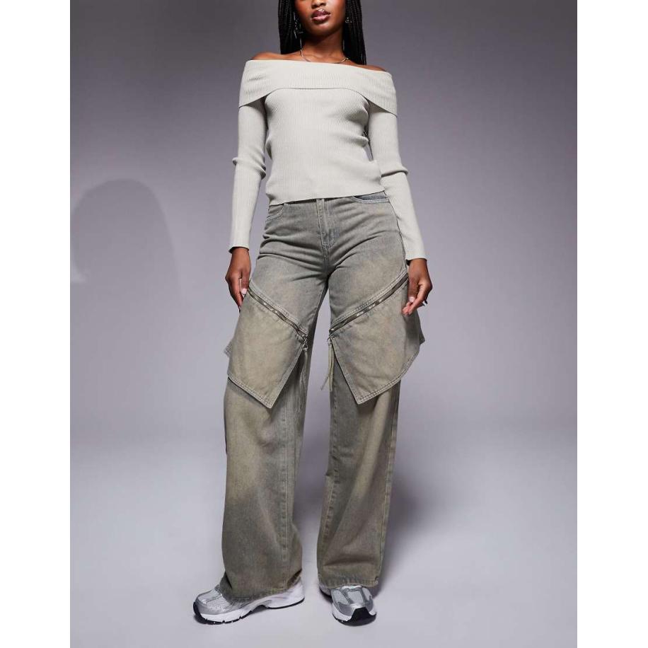 Liquor N Poker Baggy jeans met oversized zakken in bruin-Neutraal Multicolor