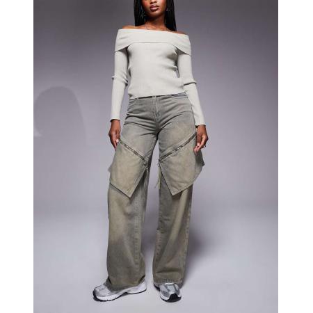 Liquor N Poker Baggy jeans met oversized zakken in bruin-Neutraal