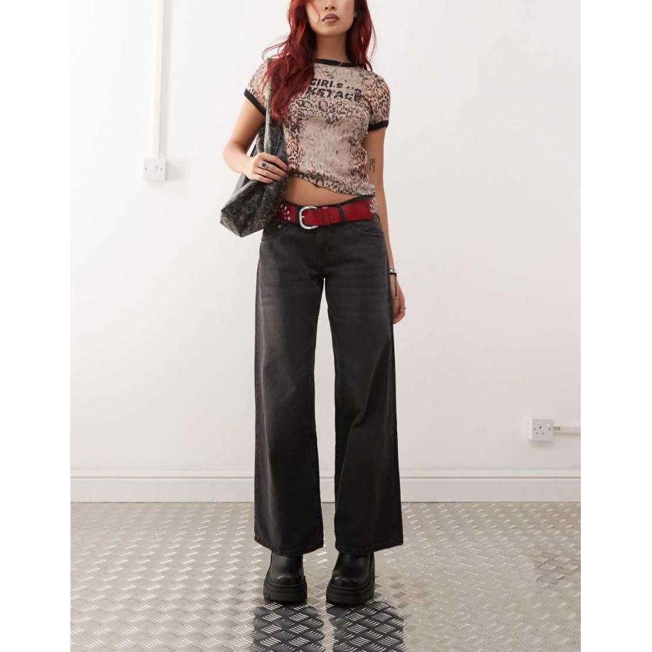 Motel Roomy Jeans met lage taille en wijde pijpen in zwart met wassing Zwart