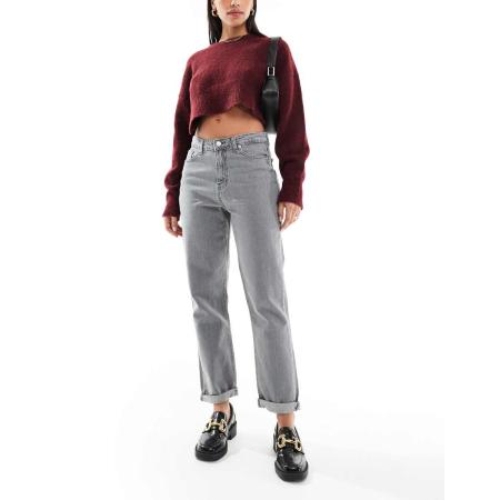 DTT Veron Ruimvallende mom jeans in lichtgrijze wassing-Grijs