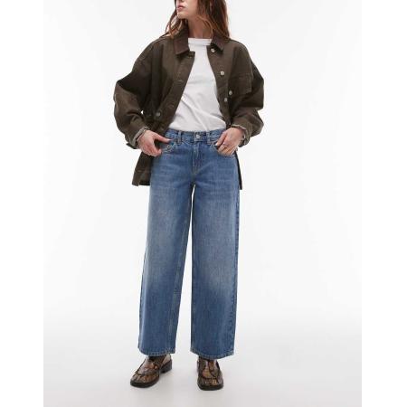 Topshop Petite Ruimvallende jeans met lage taille in middenblauw