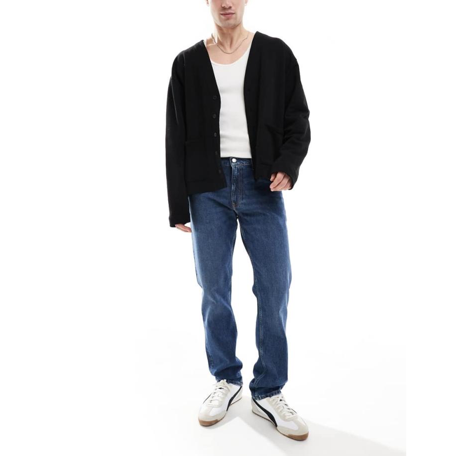 Calvin Klein Jeans - Smalle rechte jeans in mid-wash-Blauw Blauw