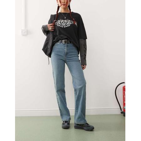 Dr Denim Moxy Rechte jeans in cape mid dirt used-Blauw