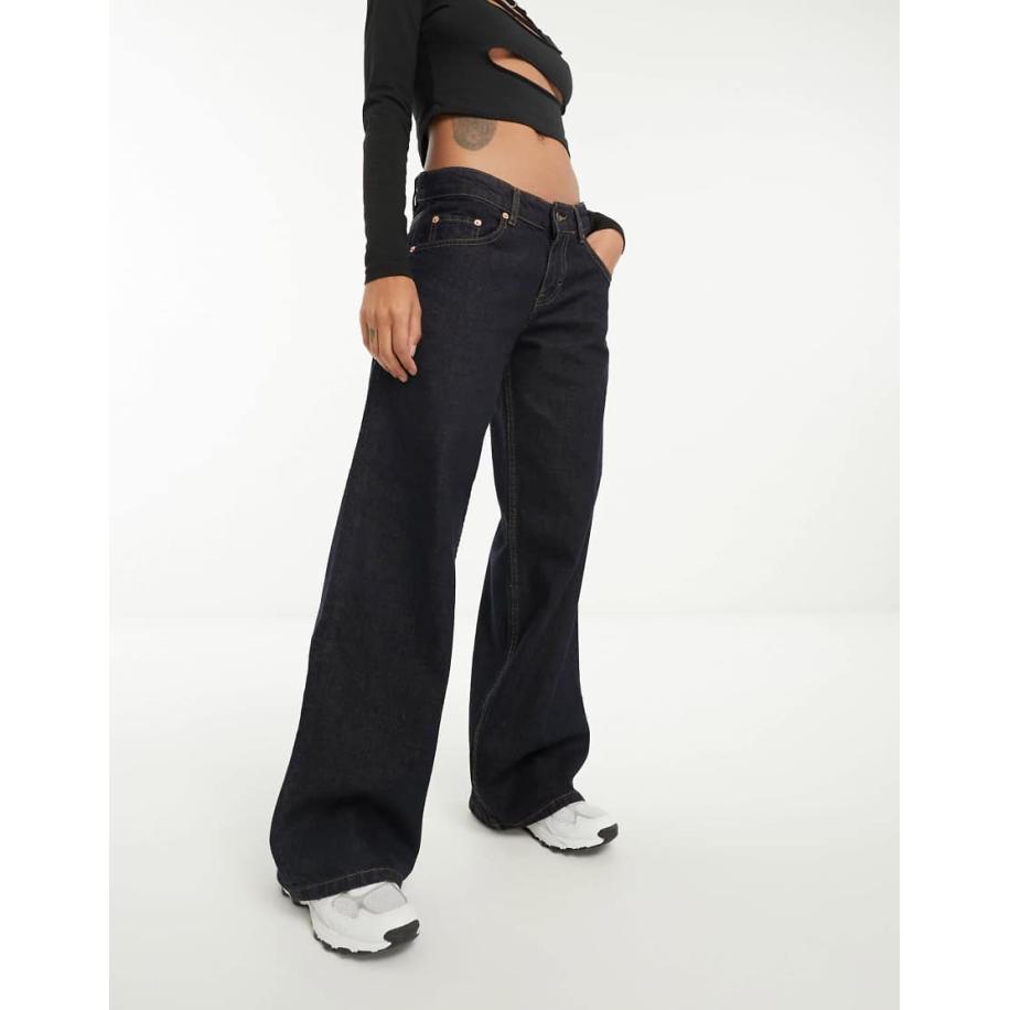 Motel Ruime jeans met wijde pijpen en lage taille in indigo-Marineblauw Blauw