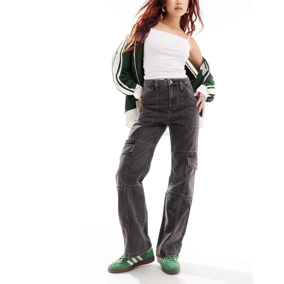 Miss Selfridge Cargojeans met wijde pijpen in zwart Zwart