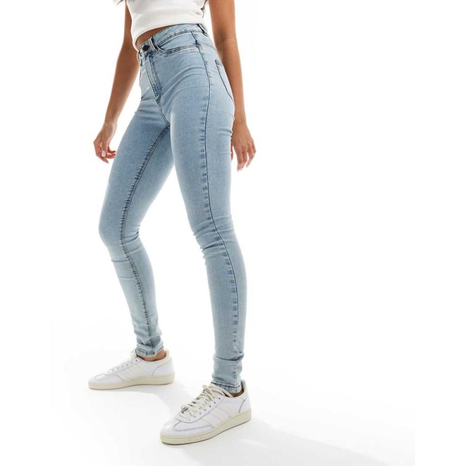 Noisy May Callie Skinny jeans met hoge taille in lichtblauwe acid wash Blauw