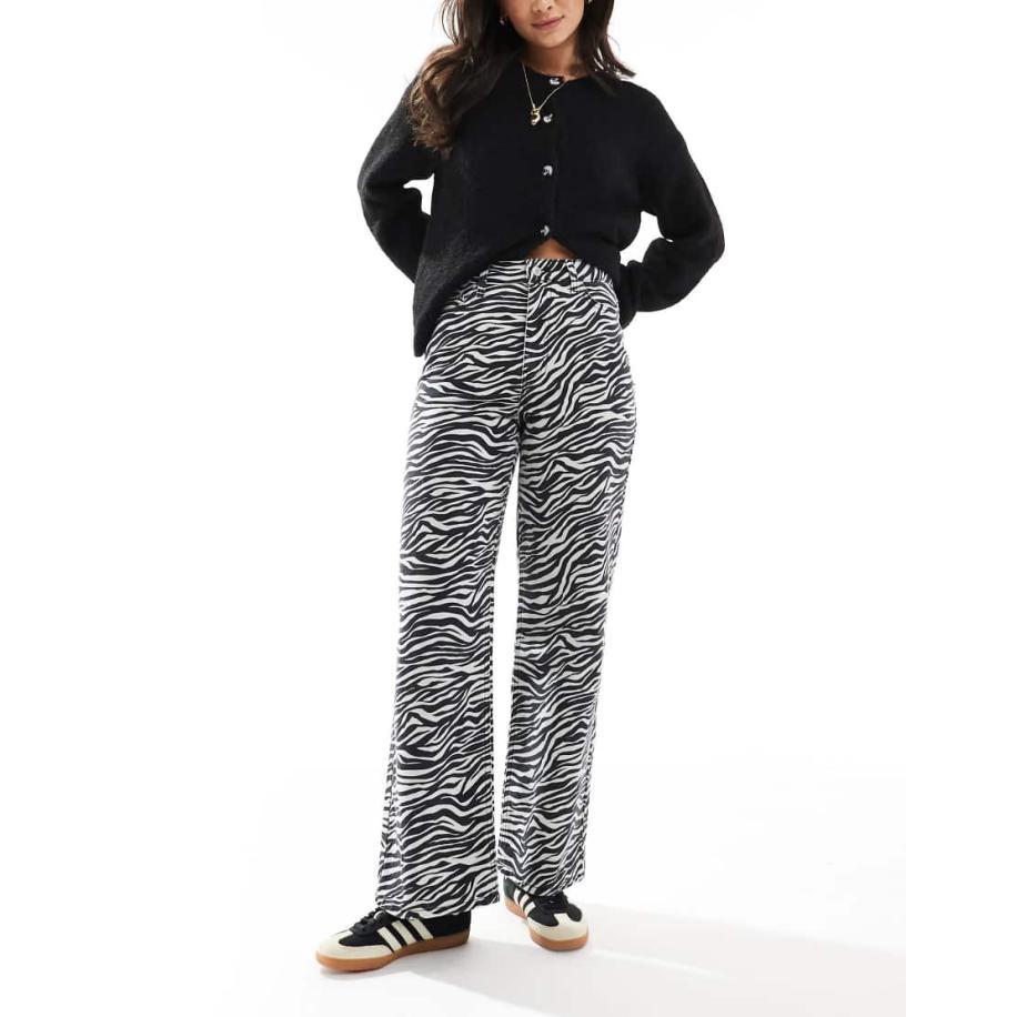 New Look Jeans met wijde pijpen in zebraprint-Zwart Zwart