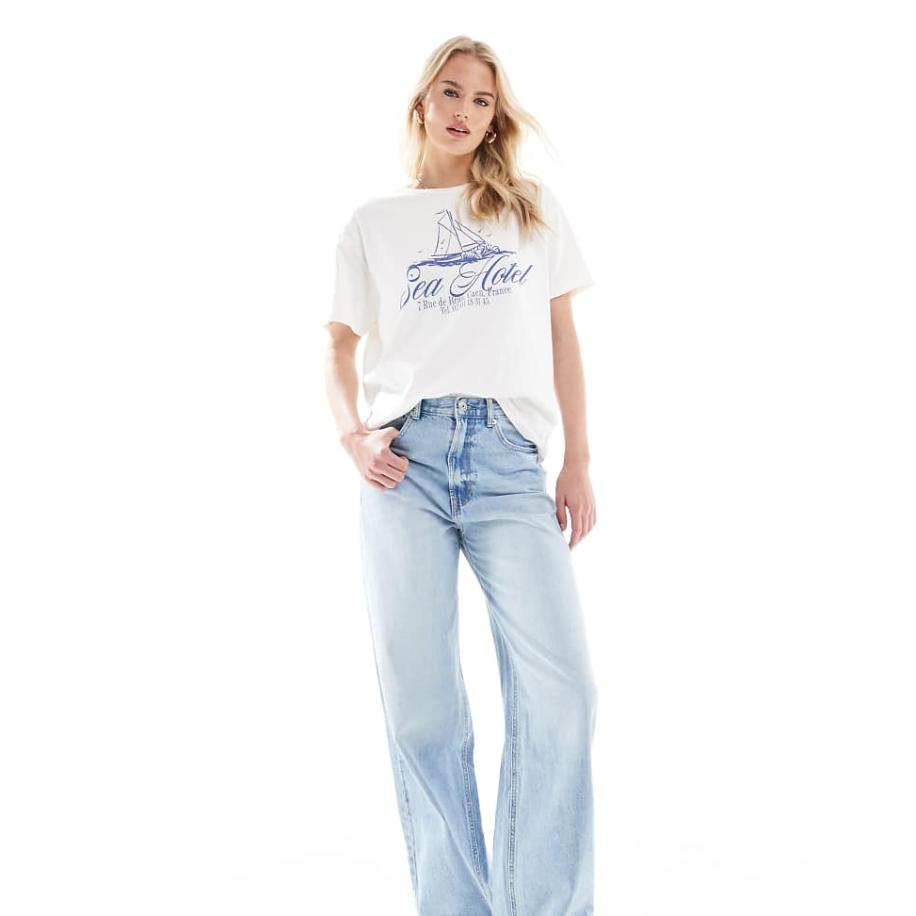 Stradivarius Tall D88 Baggy jeans met rechte pijpen in middenblauw Blauw