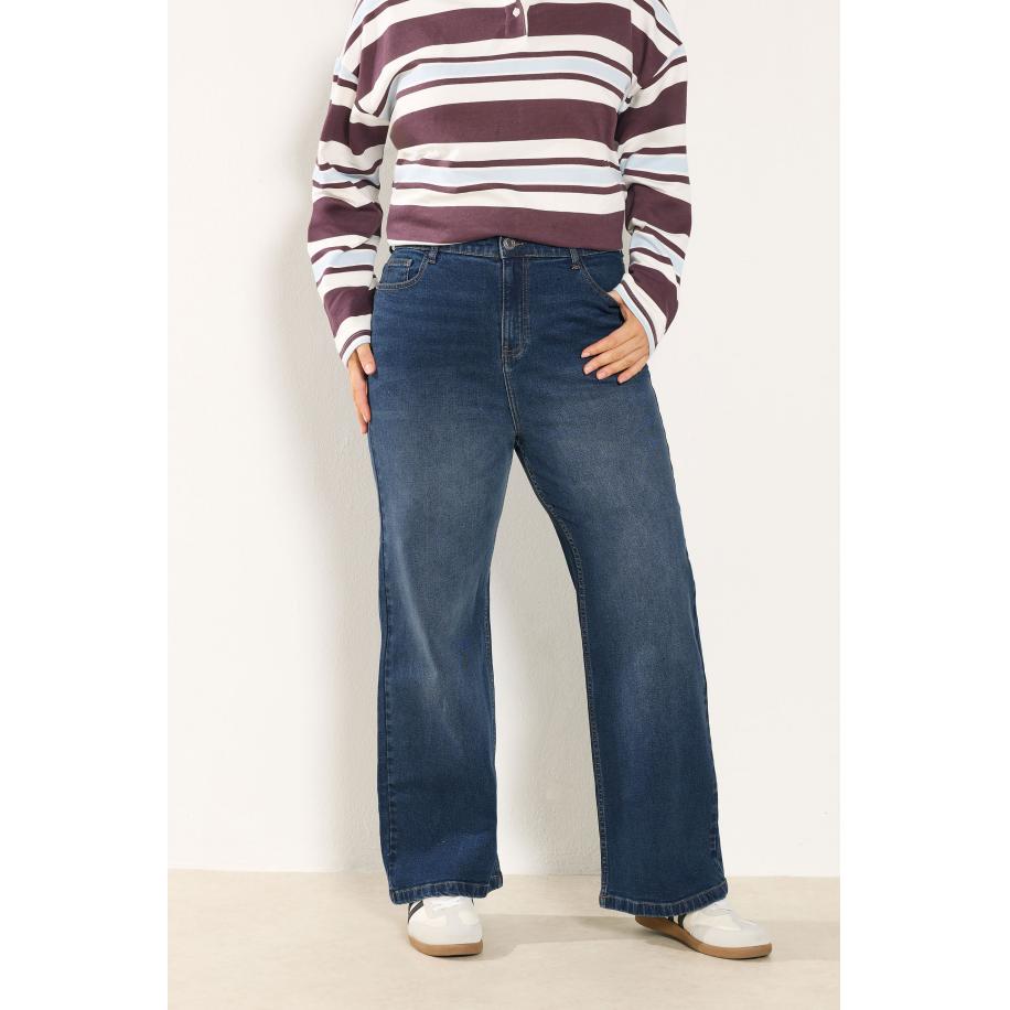 Yours Plus Size Indigo Blue Faded Wide Leg Jeans Size 42 Blauw