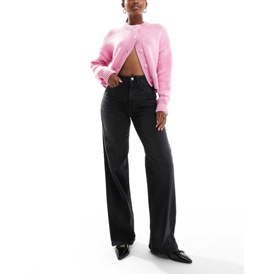 ONLY Hannah Jeans met extra hoge taille en wijde pijpen in zwart met wassing Zwart