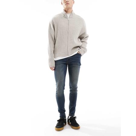 DTT - Skinny jeans met stretch in donkerblauw met vintage tint-Marineblauw