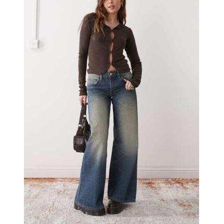 Cheap Monday Poser Skaterjeans met wijde pijpen en halfhoge taille in blauwe wassing met vervaagde highlights