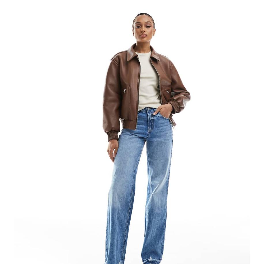 Stradivarius Tall D92 Jeans met wijde pijpen in medium wassing-Blauw Blauw