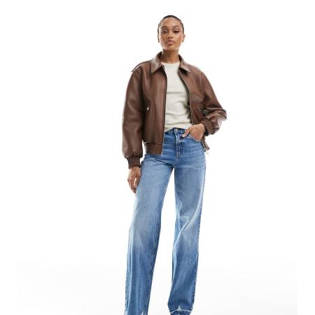 Stradivarius Tall D92 Jeans met wijde pijpen in medium wassing-Blauw